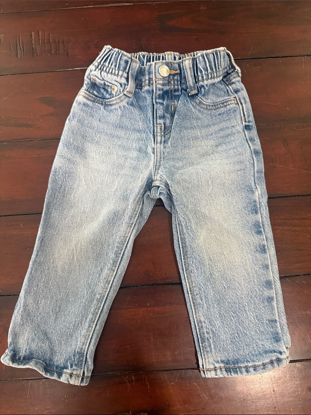 Kids Light Blue Elastic Waist Denim Jeans - Straight Leg